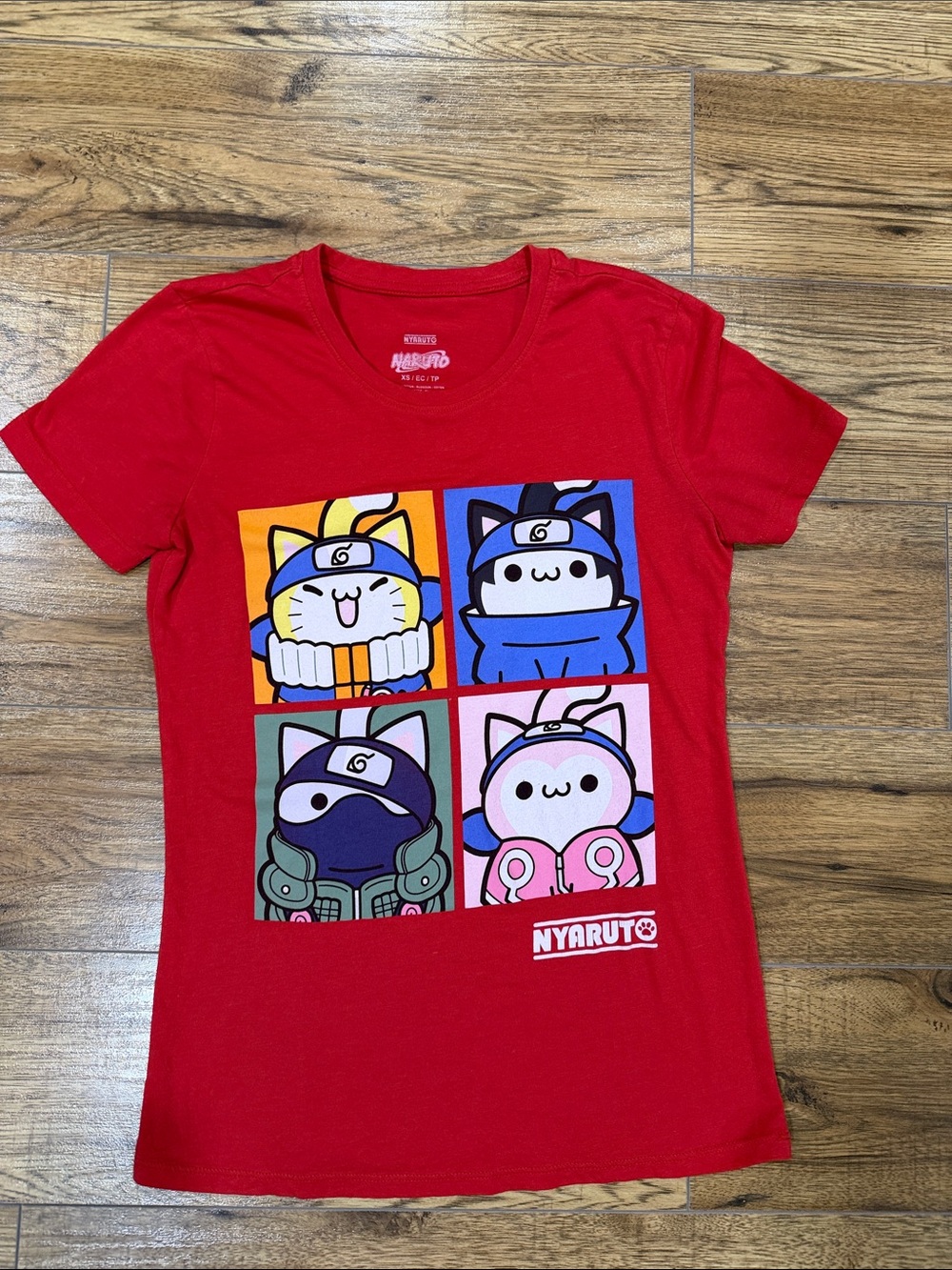 Naruto x Nyanto Nyaruto 4 Box Cat Profiles Red ShortSleeve Graphic Tee Sz XS